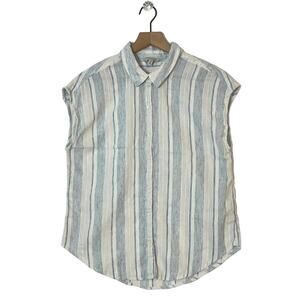 Lucky Brand Blue White Striped Top Women's M Cotton Blend Lightweight Sleeveless